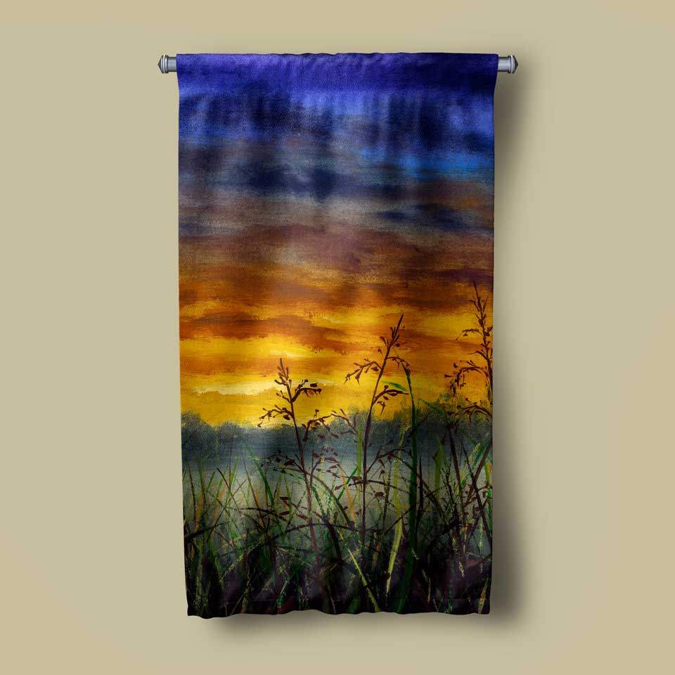 Gün Batımı Çayır Silüeti Doğa Duvar Flaması 4453