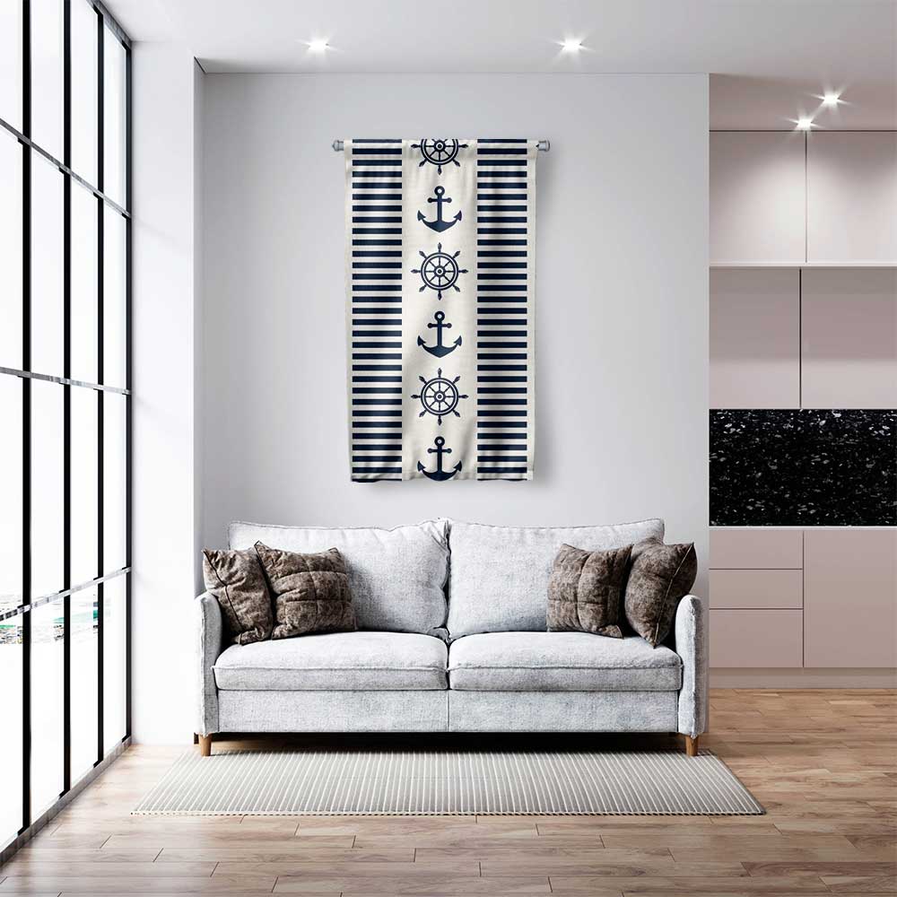 Çapa ve Dümen Desenli Marin Temalı Duvar Flaması 4655