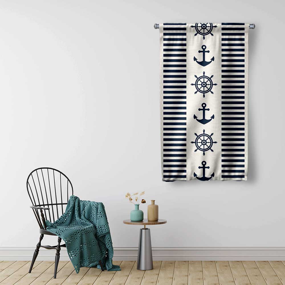 Çapa ve Dümen Desenli Marin Temalı Duvar Flaması 4655