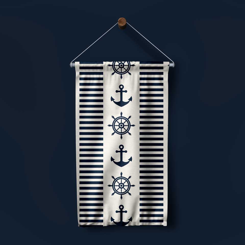 Çapa ve Dümen Desenli Marin Temalı Duvar Flaması 4655