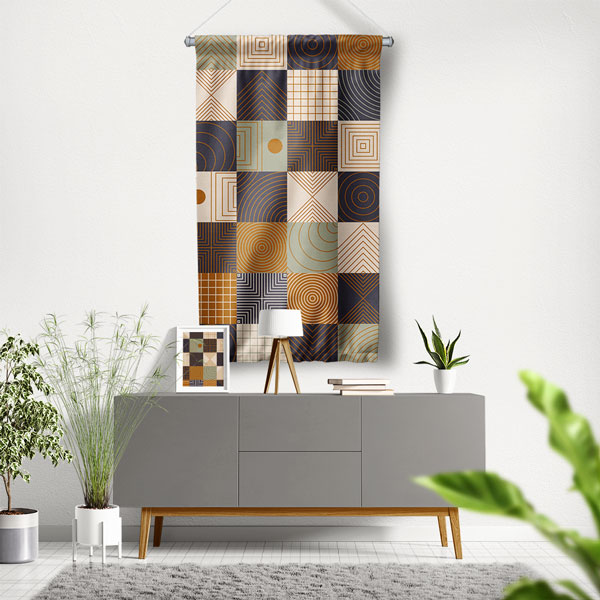 Modüler Geometrik Desen Sanatı Duvar Flaması 5200