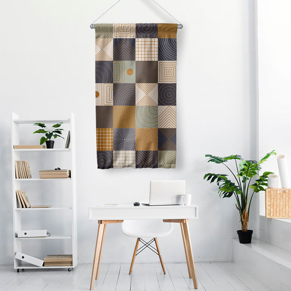 Modüler Geometrik Desen Sanatı Duvar Flaması 5200