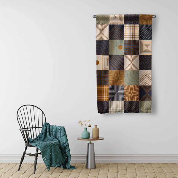Modüler Geometrik Desen Sanatı Duvar Flaması 5200