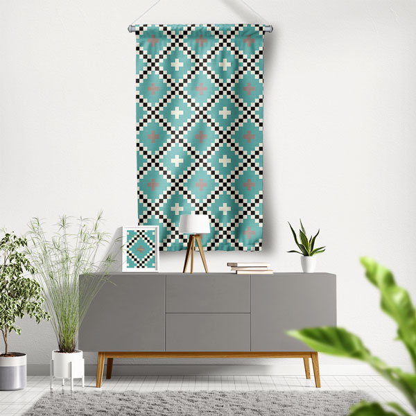 Baklava Motifli Geometrik Desen Sanatı Duvar Flaması 5201