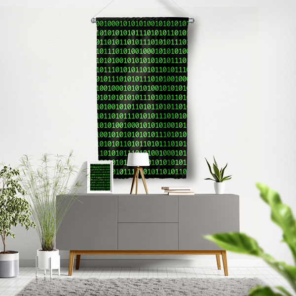 Binary Kod Desenli Teknoloji Duvar Flaması 5424