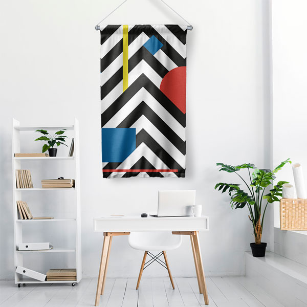 Modern Siyah Beyaz Çizgili ve Renkli Geometrik Duvar Flaması 5624