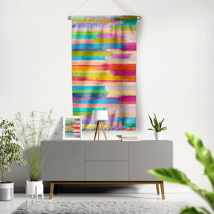 Renkli Çizgisel Soyut Sanat Duvar Flaması 4199