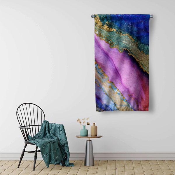 Mor ve Mavi Mermer Dokulu Soyut Sanat Duvar Flaması 4205
