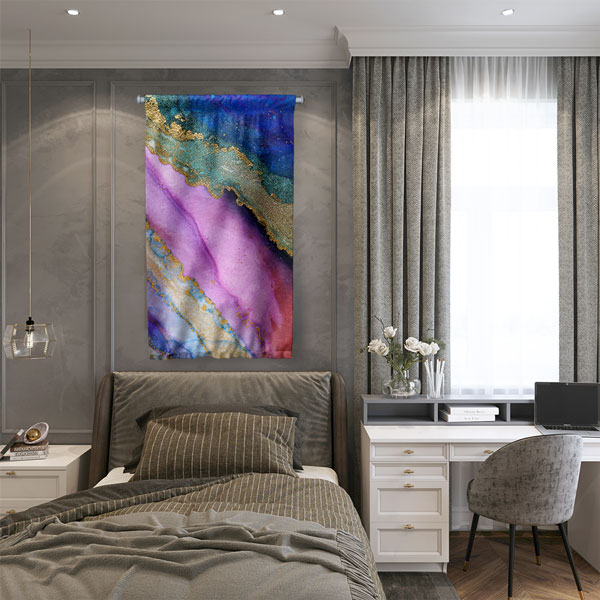 Mor ve Mavi Mermer Dokulu Soyut Sanat Duvar Flaması 4205