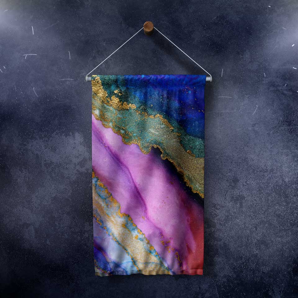 Mor ve Mavi Mermer Dokulu Soyut Sanat Duvar Flaması 4205