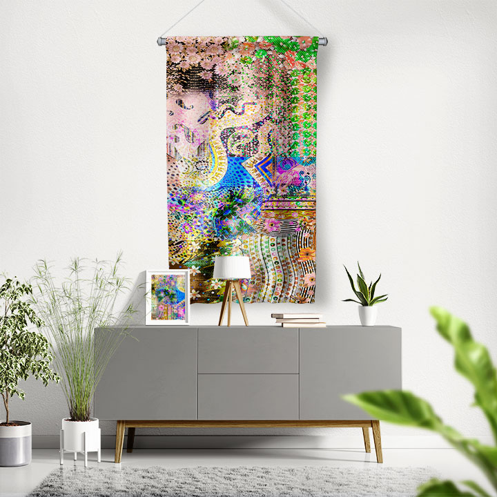 Soyut Etnik Desenli Sanatsal Duvar Flaması Kumaş Baskı 4298