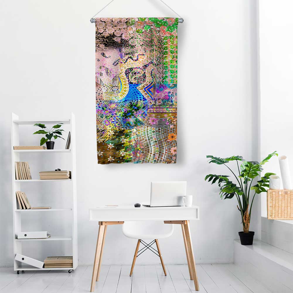 Soyut Etnik Desenli Sanatsal Duvar Flaması Kumaş Baskı 4298