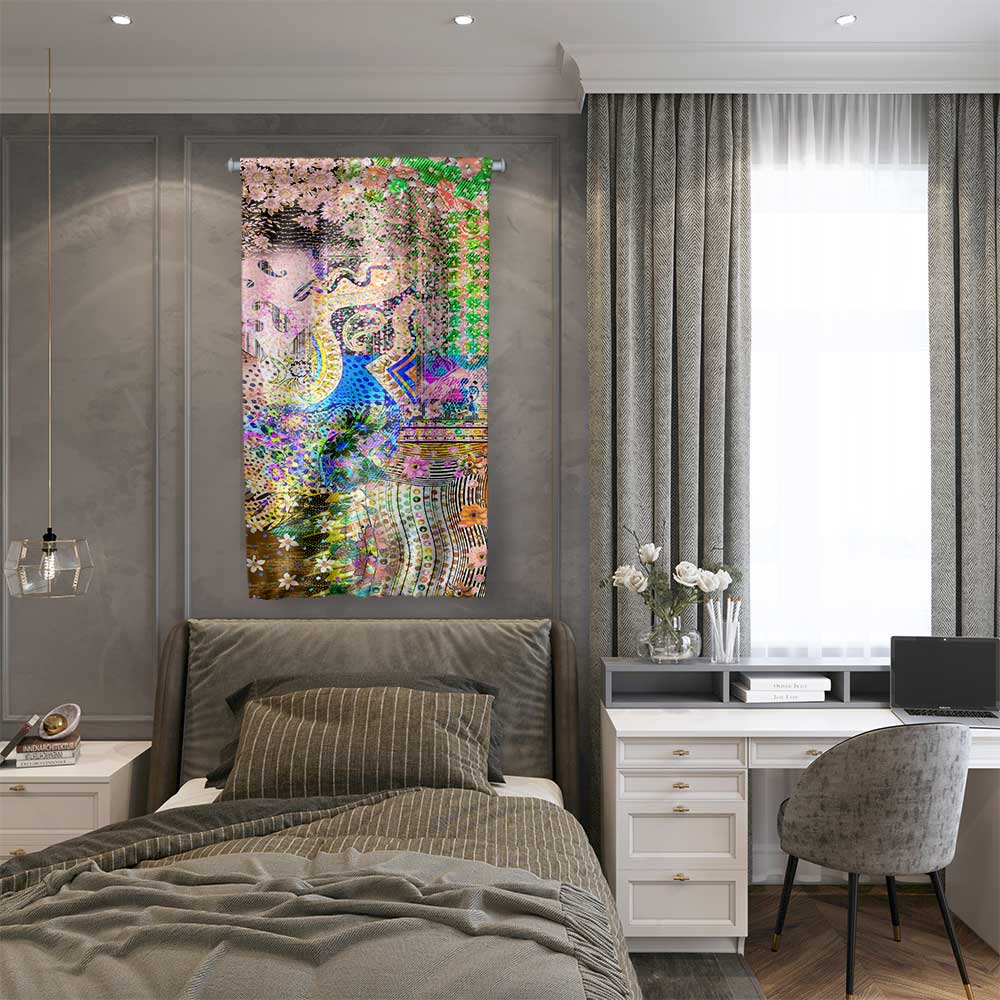 Soyut Etnik Desenli Sanatsal Duvar Flaması Kumaş Baskı 4298