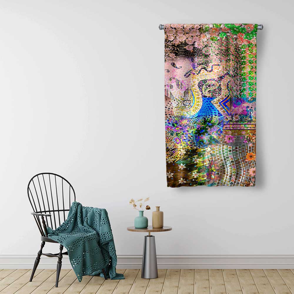 Soyut Etnik Desenli Sanatsal Duvar Flaması Kumaş Baskı 4298