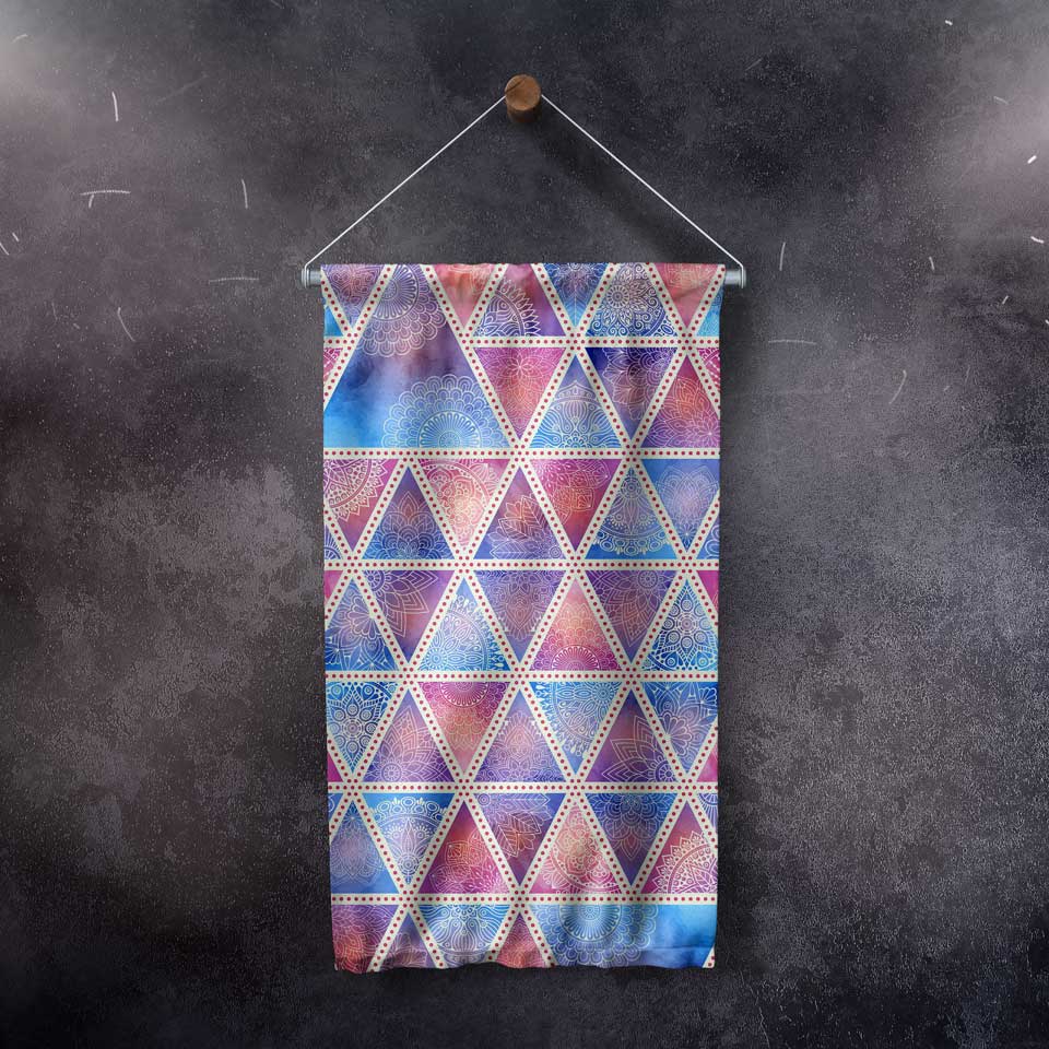 Geometrik Üçgen Mandala Desenli Modern Duvar Flaması Kumaş Baskı 4304