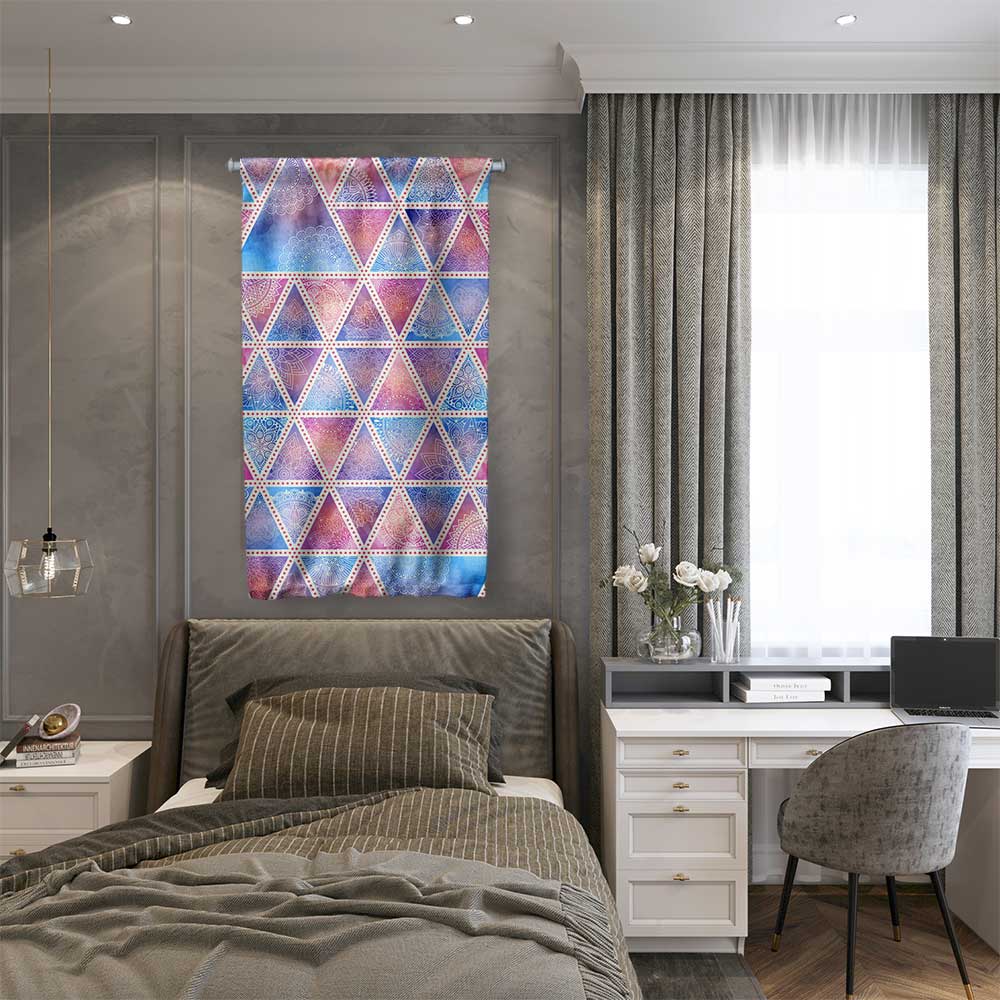 Geometrik Üçgen Mandala Desenli Modern Duvar Flaması Kumaş Baskı 4304