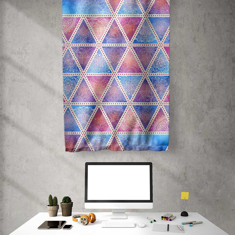Geometrik Üçgen Mandala Desenli Modern Duvar Flaması Kumaş Baskı 4304