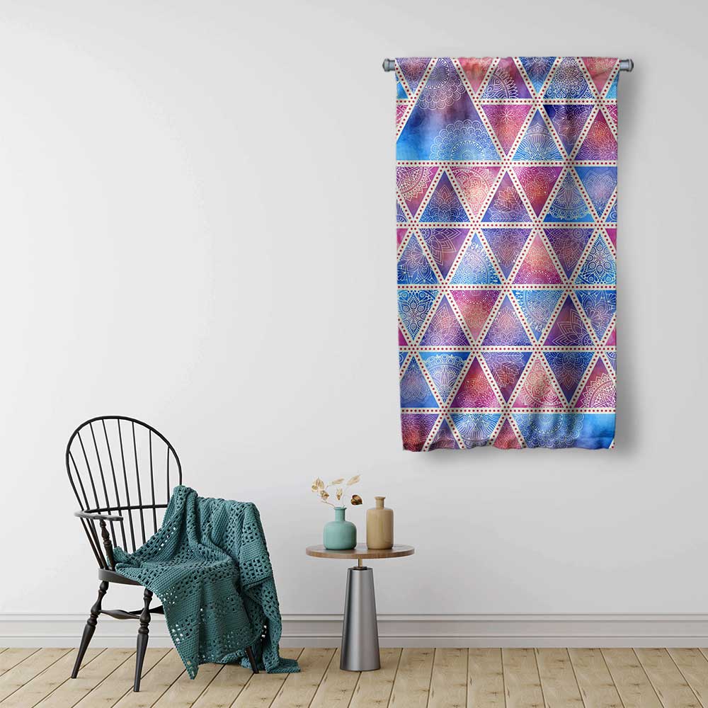Geometrik Üçgen Mandala Desenli Modern Duvar Flaması Kumaş Baskı 4304