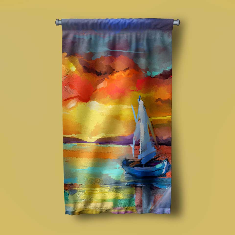 Gün Batımında Yelkenli Manzaralı Duvar Flaması 4446