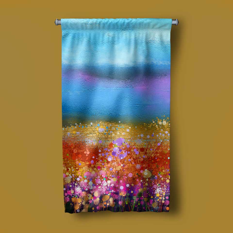 Renkli Çiçek Tarlası Soyut Manzara Duvar Flaması 4450