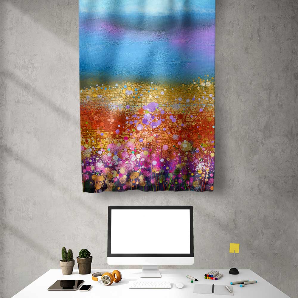 Renkli Çiçek Tarlası Soyut Manzara Duvar Flaması 4450