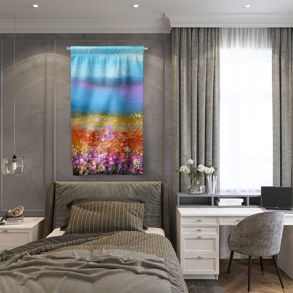 Renkli Çiçek Tarlası Soyut Manzara Duvar Flaması 4450