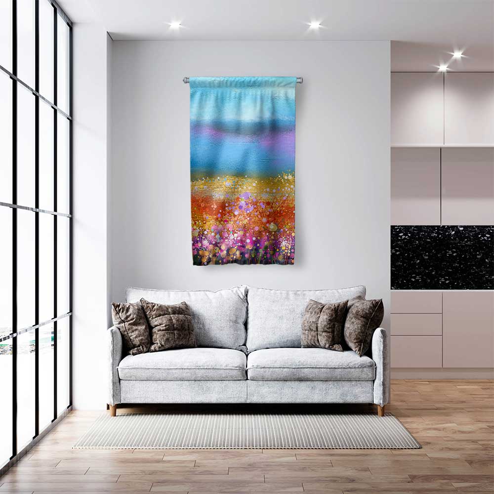 Renkli Çiçek Tarlası Soyut Manzara Duvar Flaması 4450