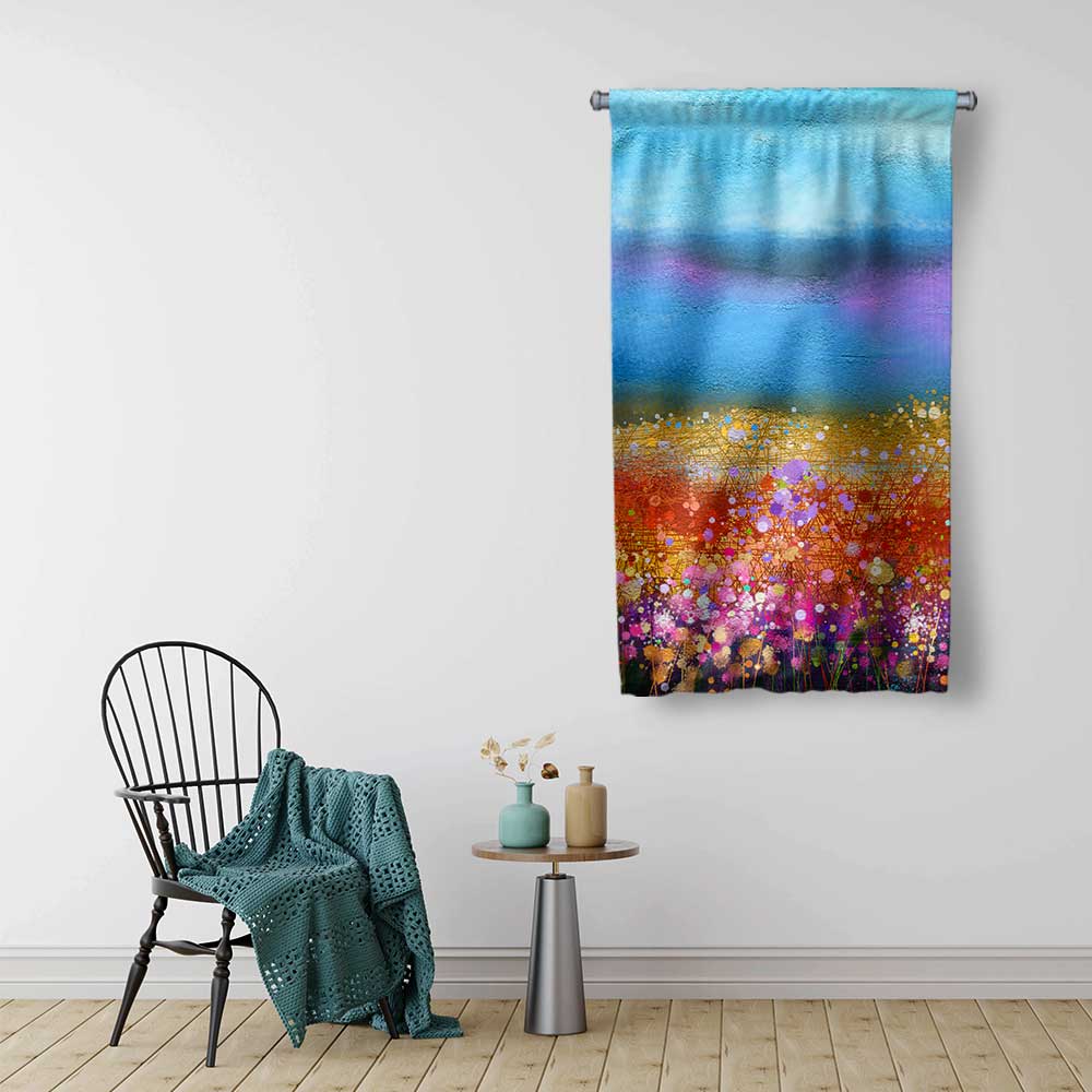 Renkli Çiçek Tarlası Soyut Manzara Duvar Flaması 4450