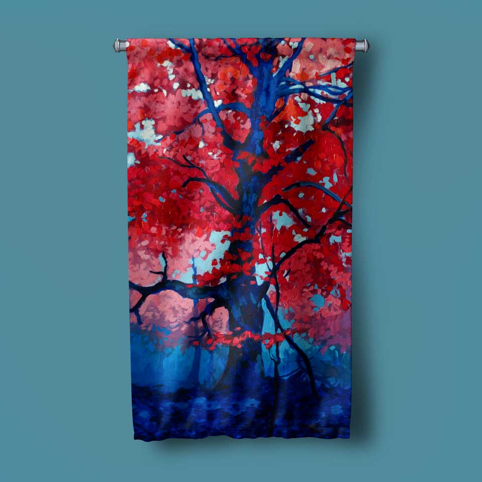 Kızıl Yapraklı Ağaç Soyut Manzara Duvar Flaması 4451