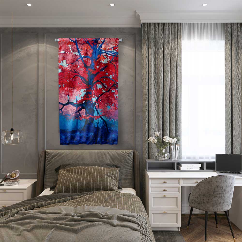 Kızıl Yapraklı Ağaç Soyut Manzara Duvar Flaması 4451