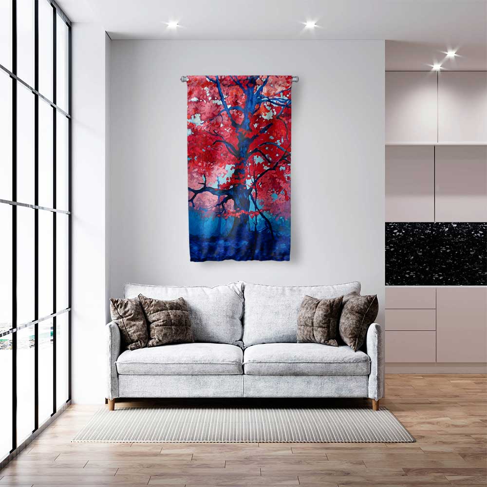 Kızıl Yapraklı Ağaç Soyut Manzara Duvar Flaması 4451