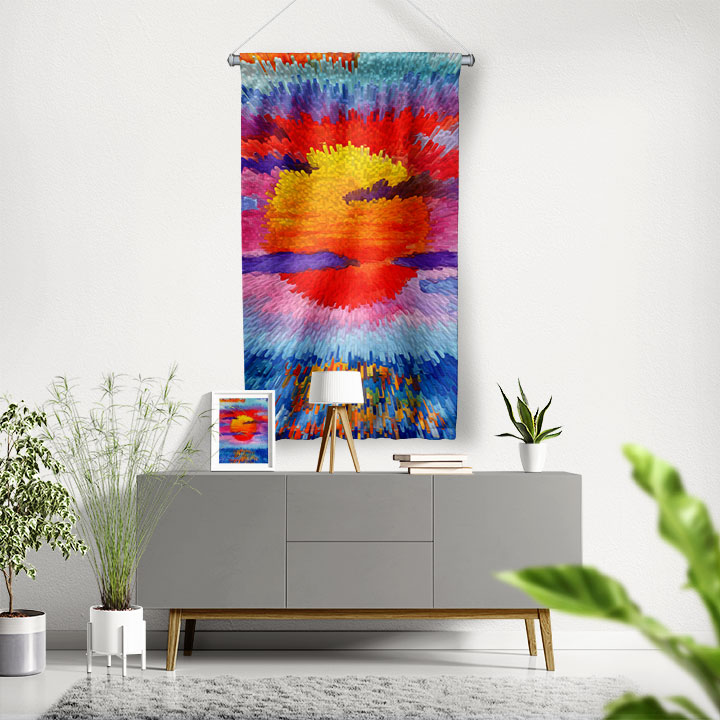 Ekspresif Renk Geçişli Gün Batımı Duvar Flaması 4452