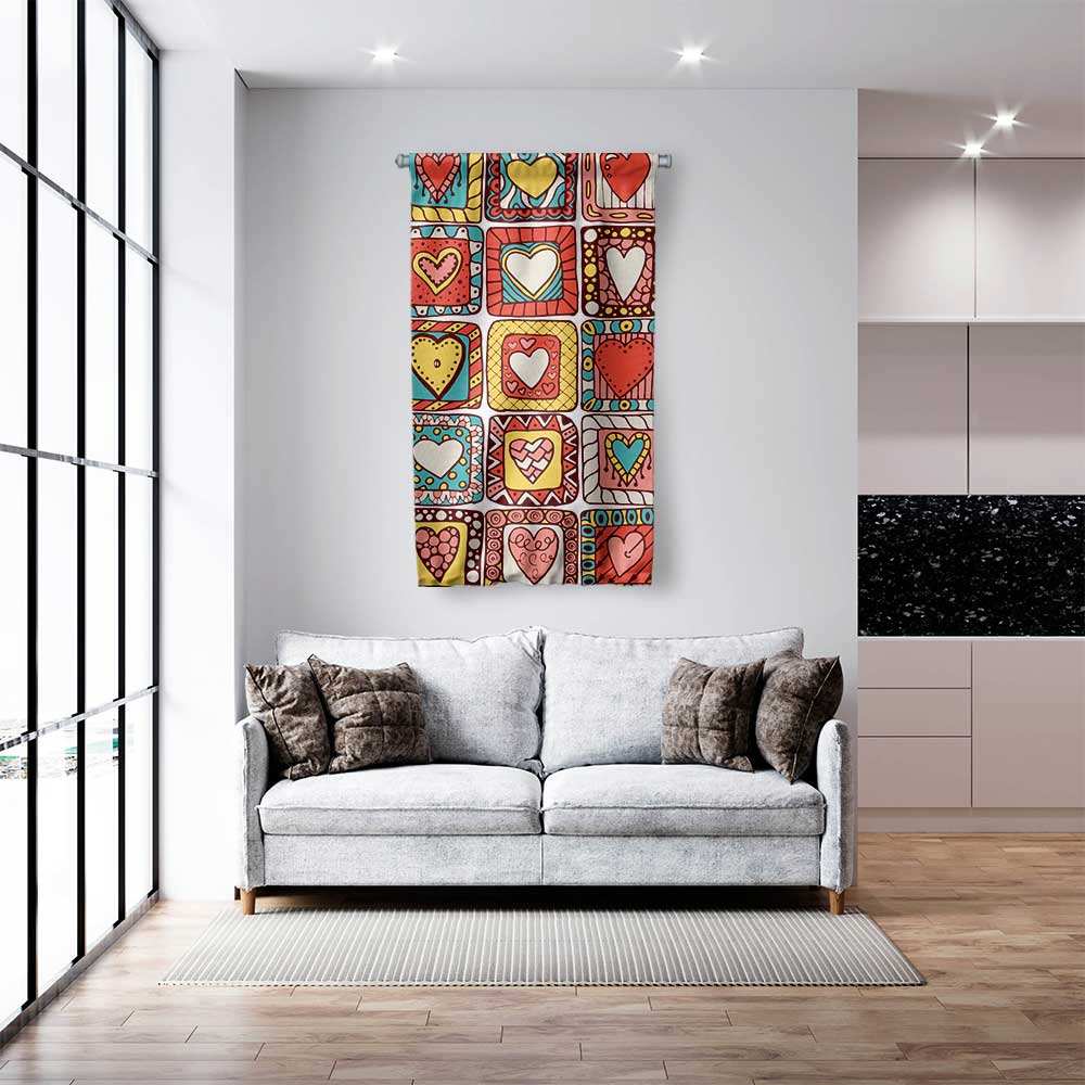 Renkli Kalp Desenli Patchwork Romantik Duvar Flaması 4549