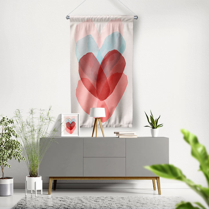 Soyut Kalp Tasarımlı Modern Romantik Duvar Flaması 4557