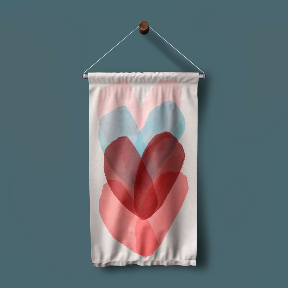 Soyut Kalp Tasarımlı Modern Romantik Duvar Flaması 4557