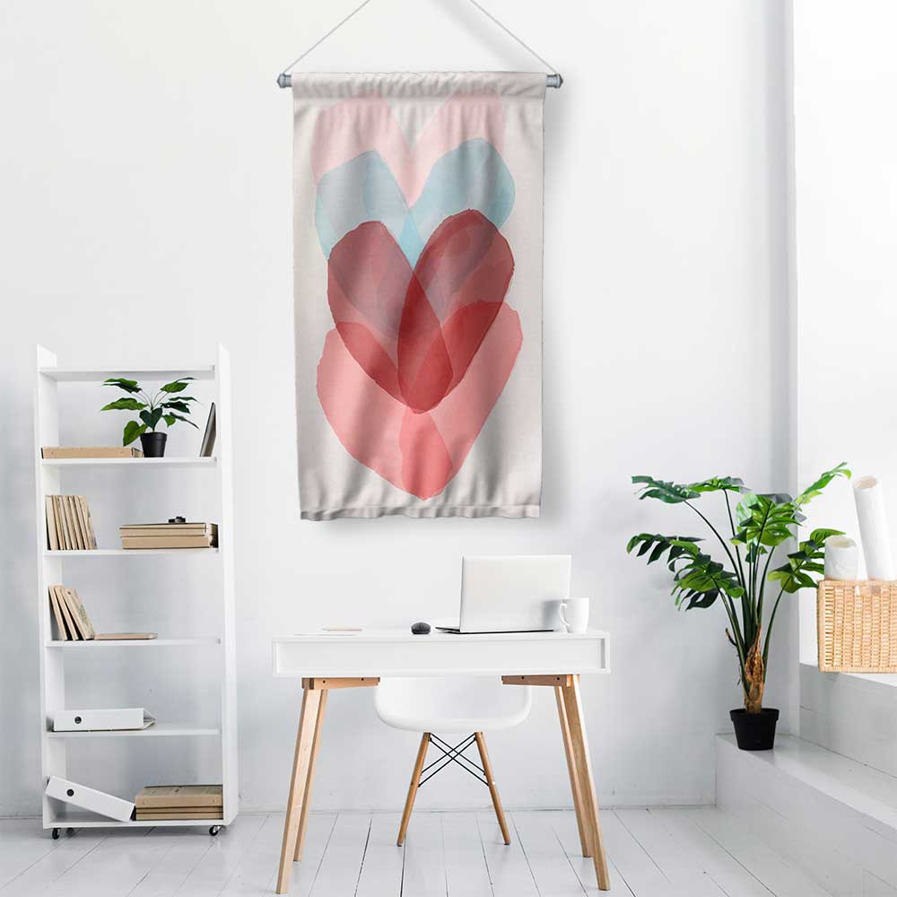 Soyut Kalp Tasarımlı Modern Romantik Duvar Flaması 4557