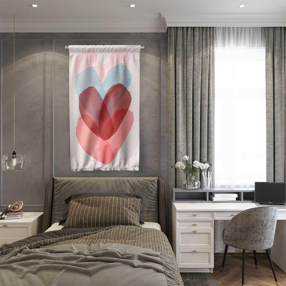 Soyut Kalp Tasarımlı Modern Romantik Duvar Flaması 4557