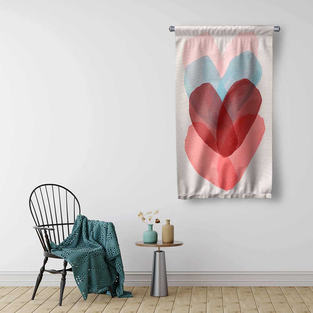 Soyut Kalp Tasarımlı Modern Romantik Duvar Flaması 4557