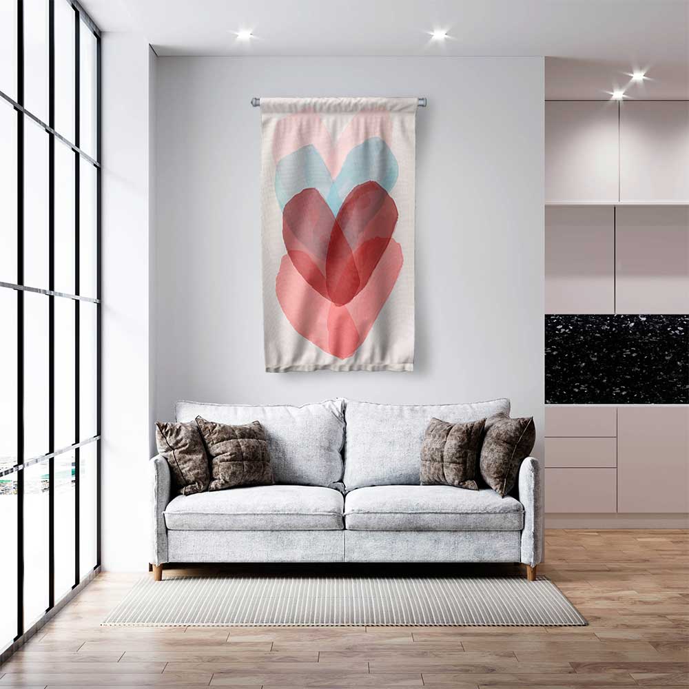 Soyut Kalp Tasarımlı Modern Romantik Duvar Flaması 4557