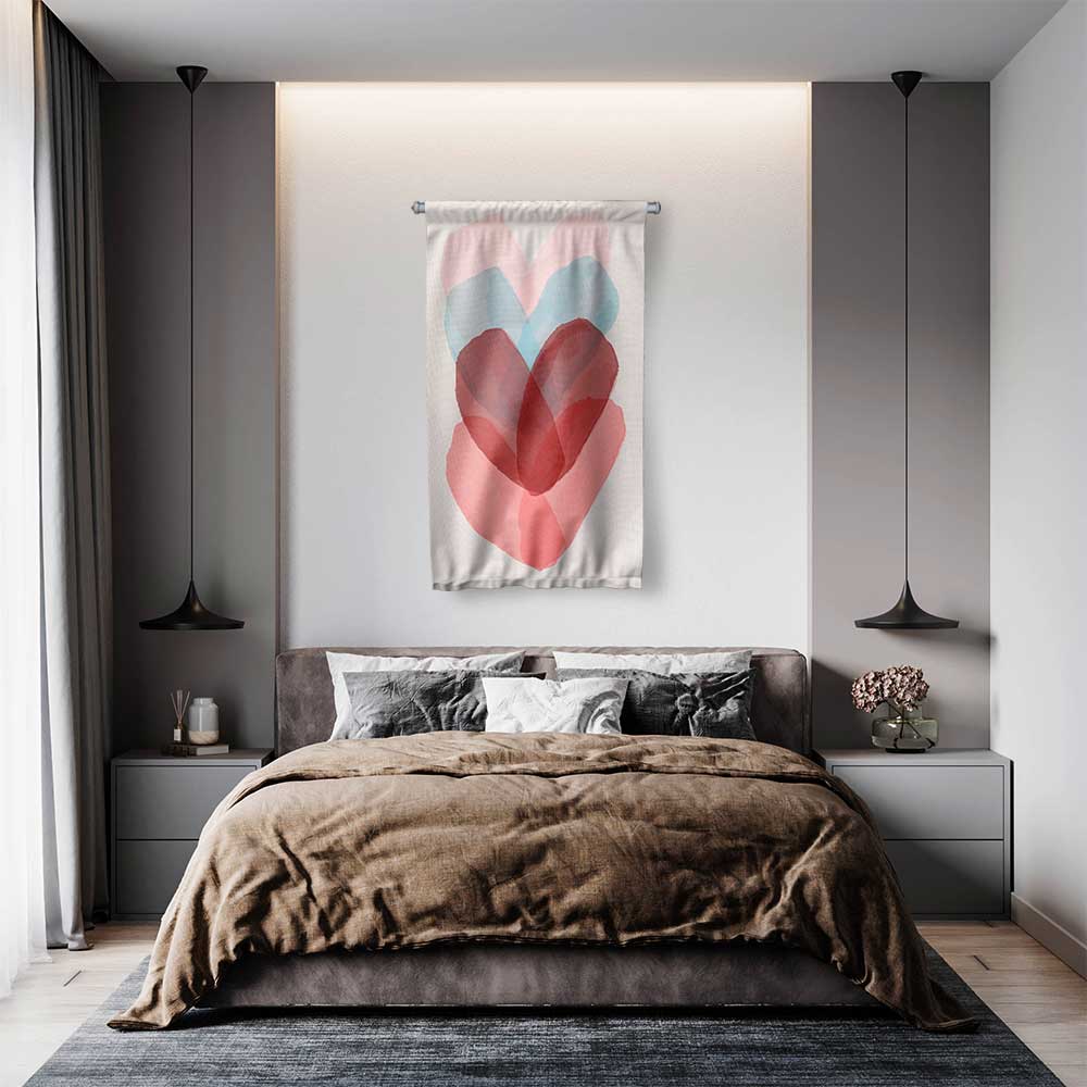 Soyut Kalp Tasarımlı Modern Romantik Duvar Flaması 4557