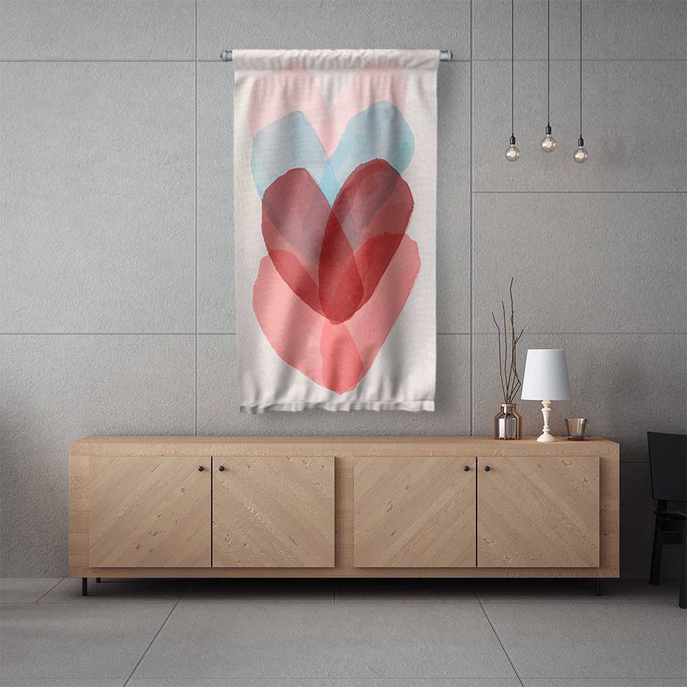 Soyut Kalp Tasarımlı Modern Romantik Duvar Flaması 4557