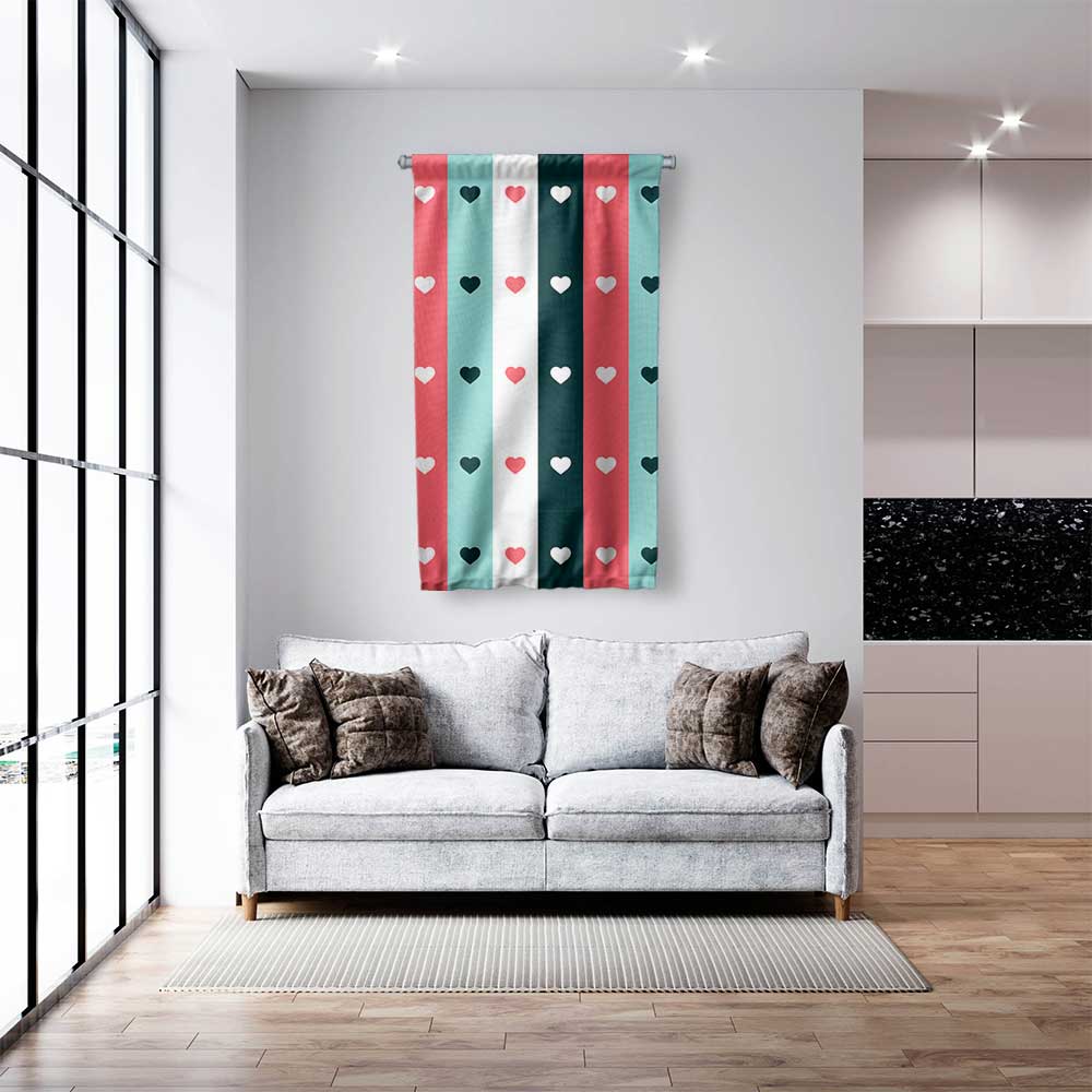 Çizgili Kalp Desenli Modern Romantik Duvar Flaması 4559