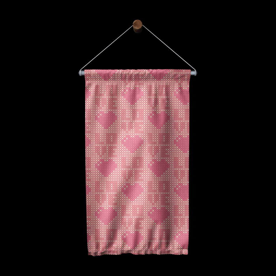 Pembe Kalp Desenli Romantik Duvar Flaması 4560