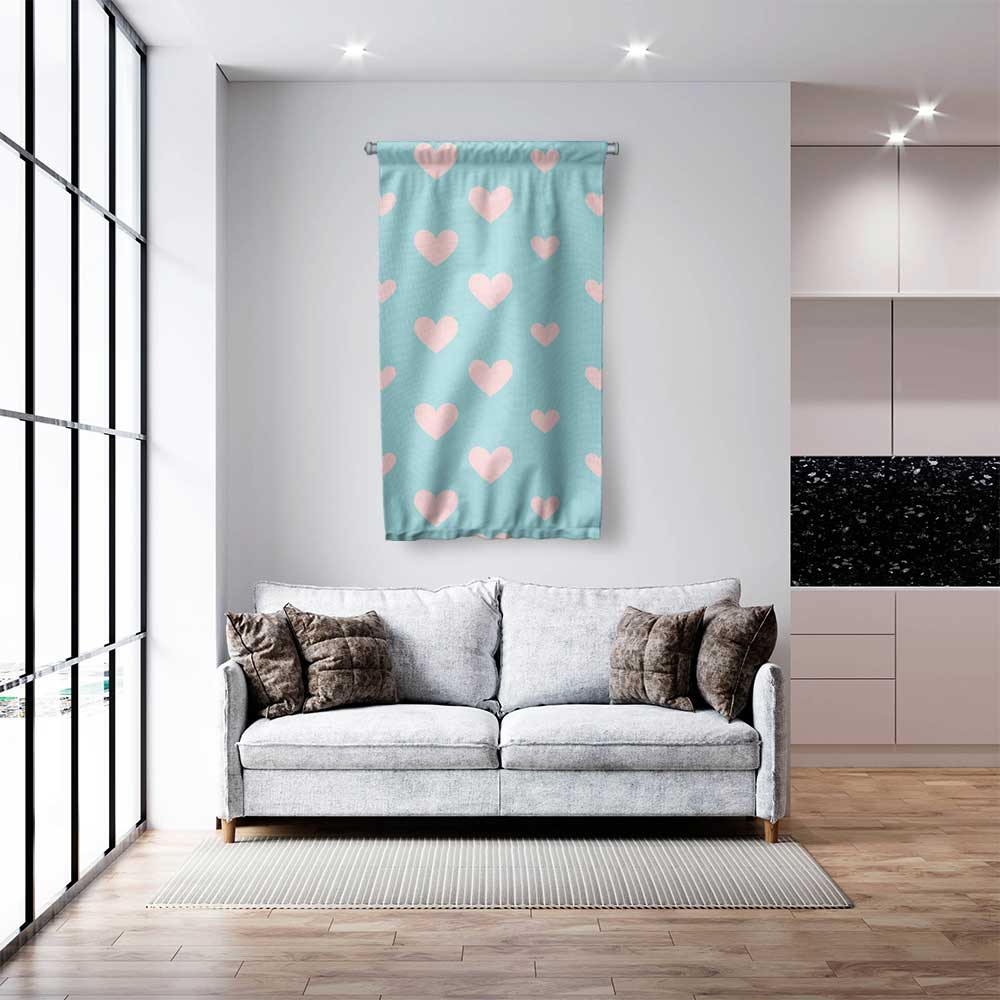 Pastel Kalp Desenli Romantik Duvar Flaması 4562