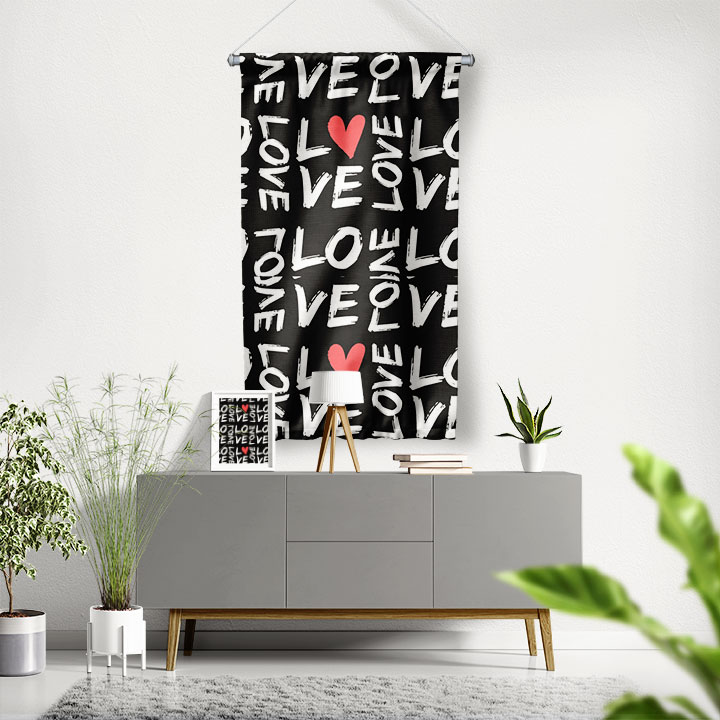 LOVE Tipografi Desenli Modern Romantik Duvar Flaması 4564