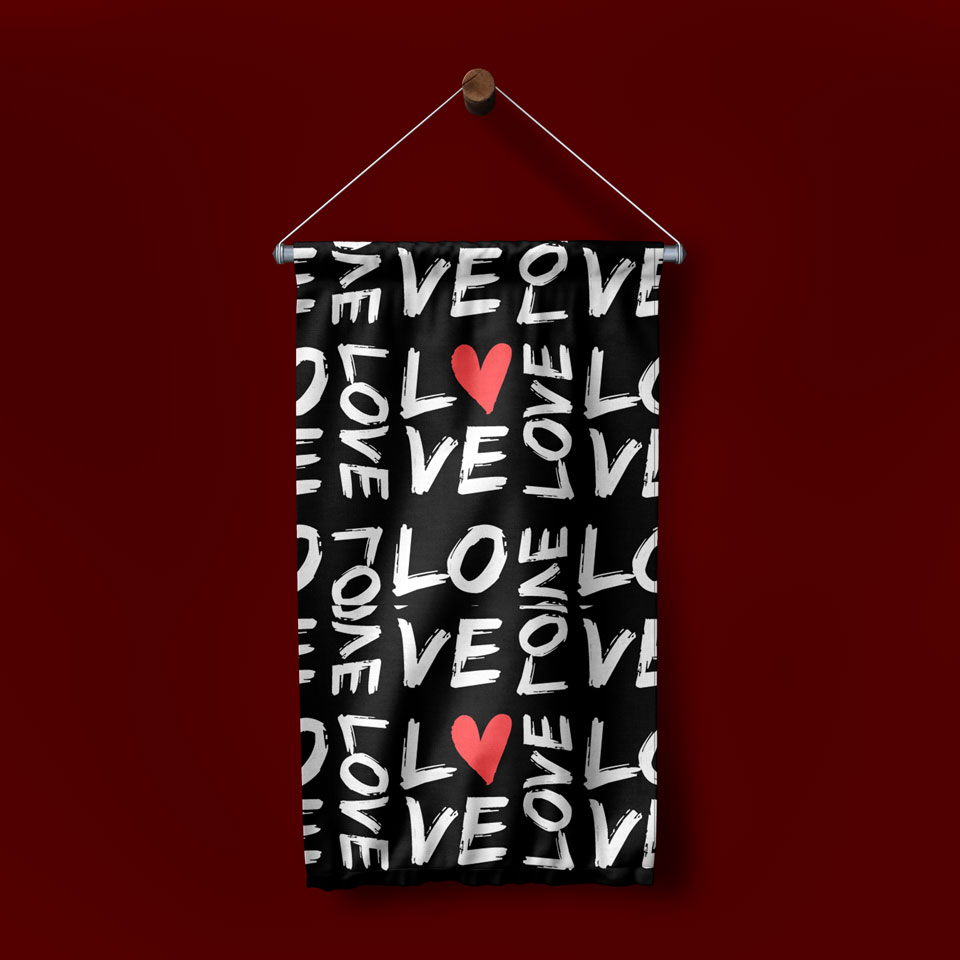 LOVE Tipografi Desenli Modern Romantik Duvar Flaması 4564