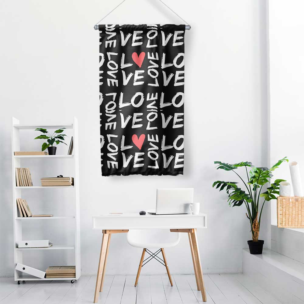 LOVE Tipografi Desenli Modern Romantik Duvar Flaması 4564