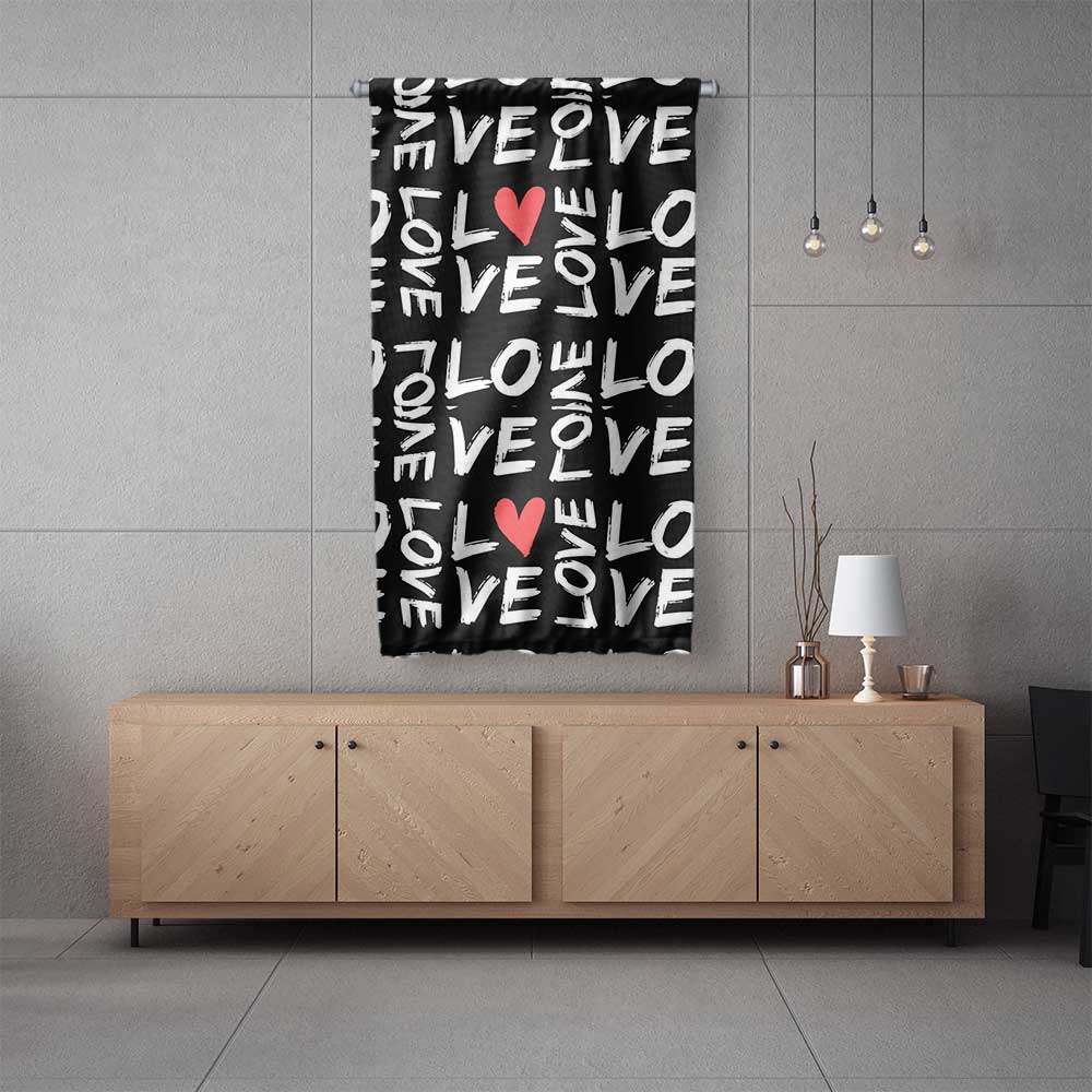 LOVE Tipografi Desenli Modern Romantik Duvar Flaması 4564