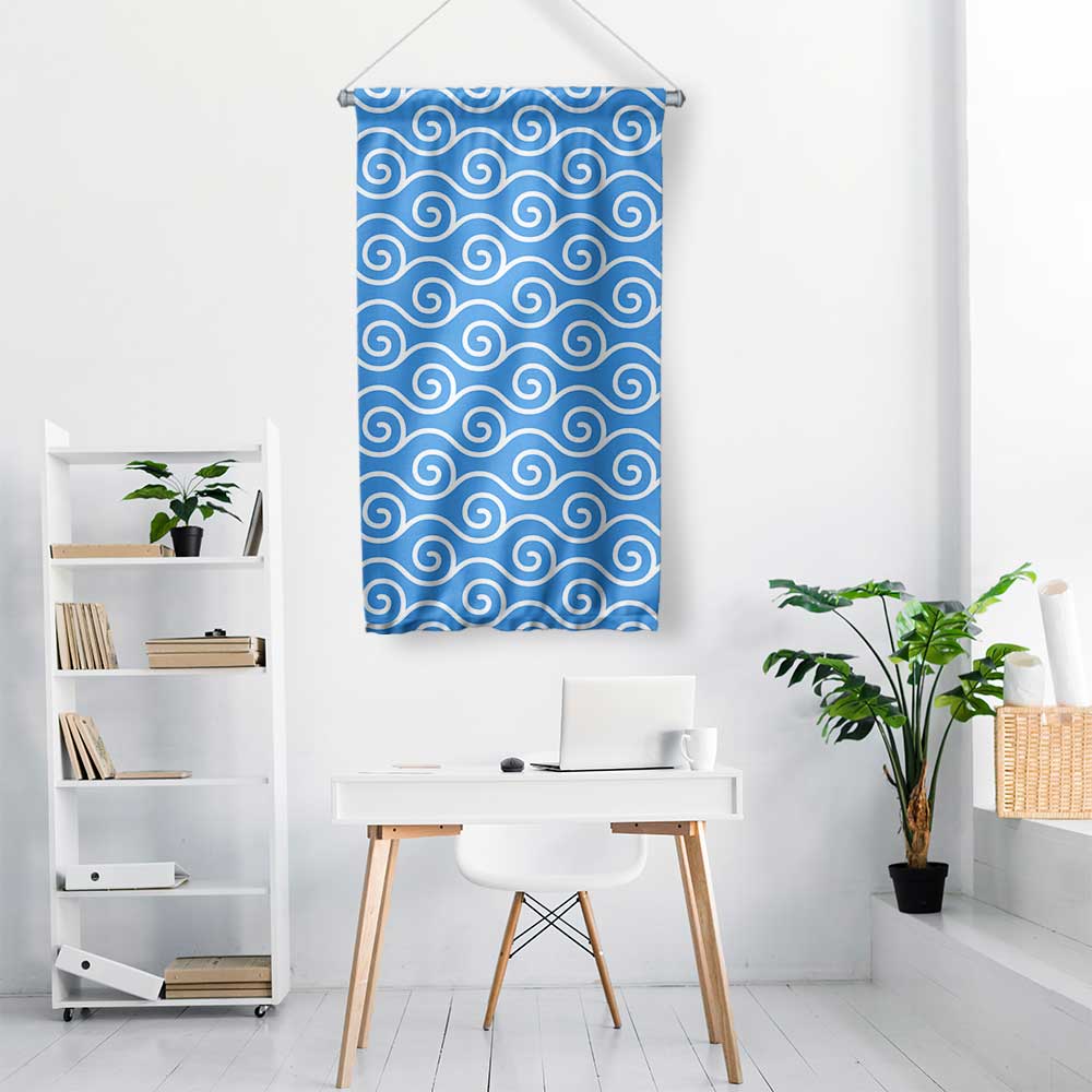 Spiral Dalga Desenli Deniz Temalı Duvar Flaması 4654