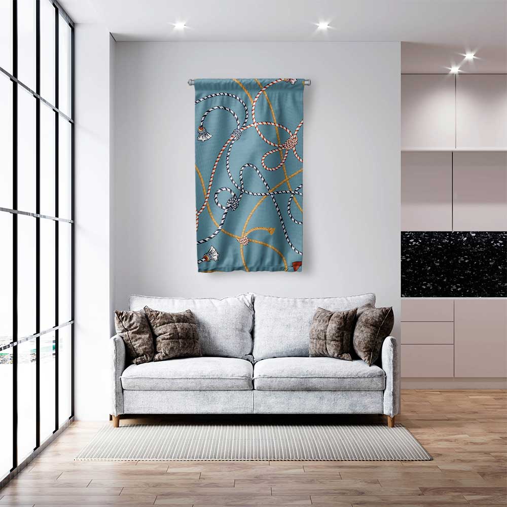 Halat ve Düğüm Desenli Marin Temalı Duvar Flaması 4657